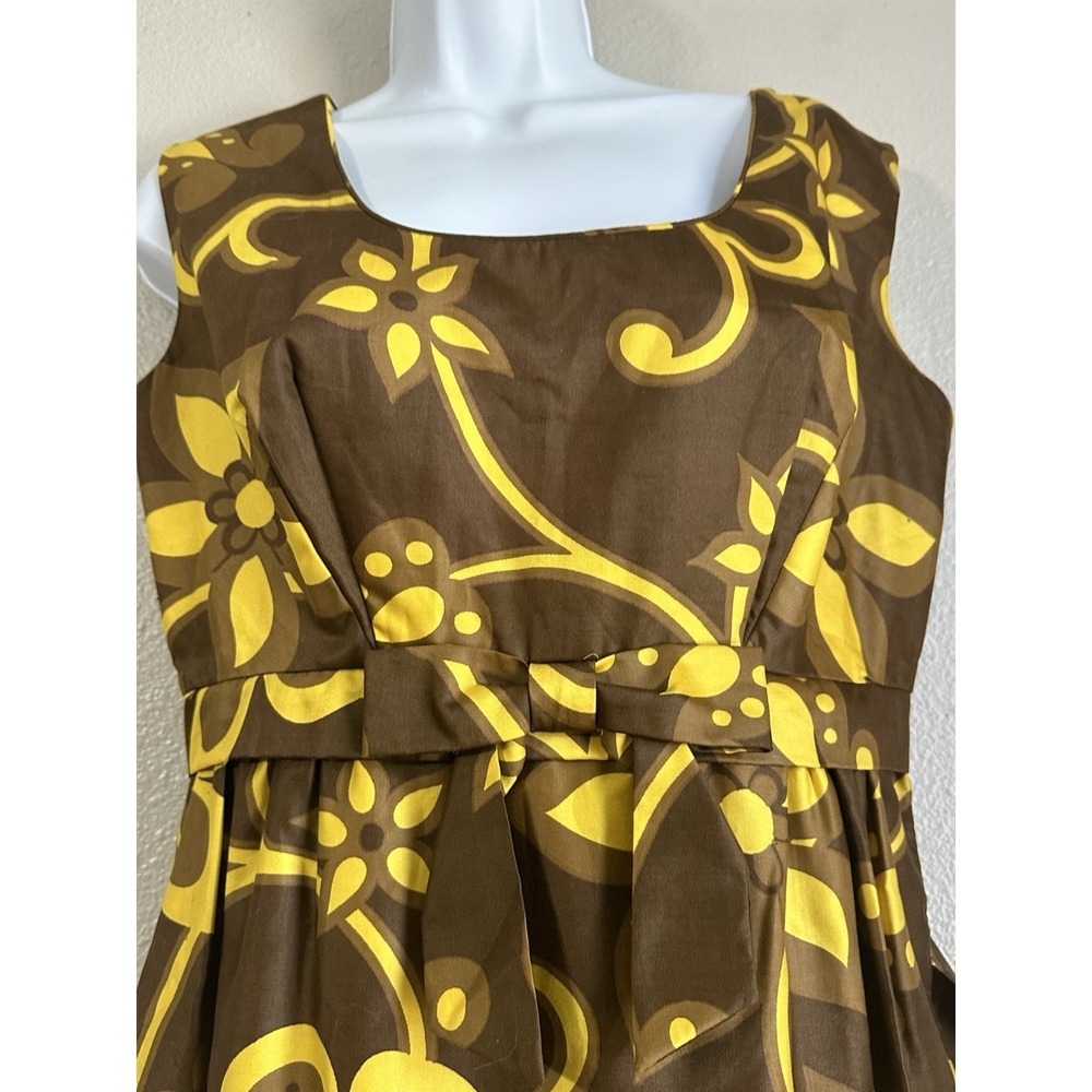 Vintage Mildred's of Hawaii Maxi Dress Brown Yellow Floral Empire Waist Size SM - Picture 2 of 16